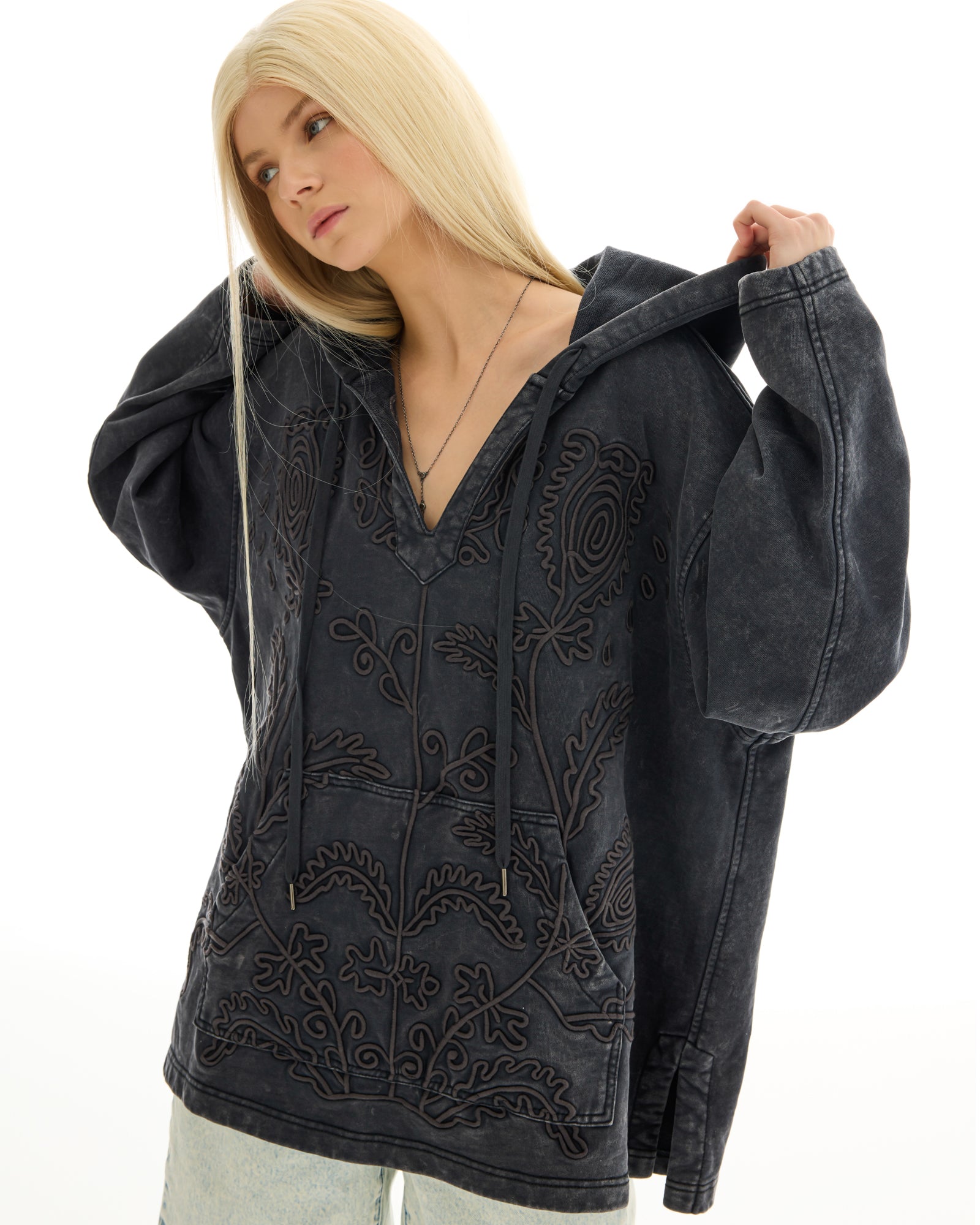 Embroidered Flower Hoodie