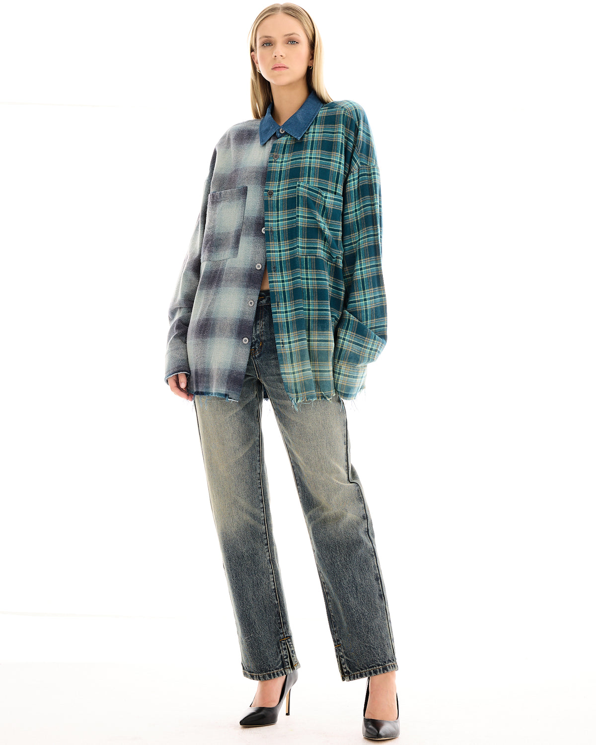 Half N Half Flannel Shirt