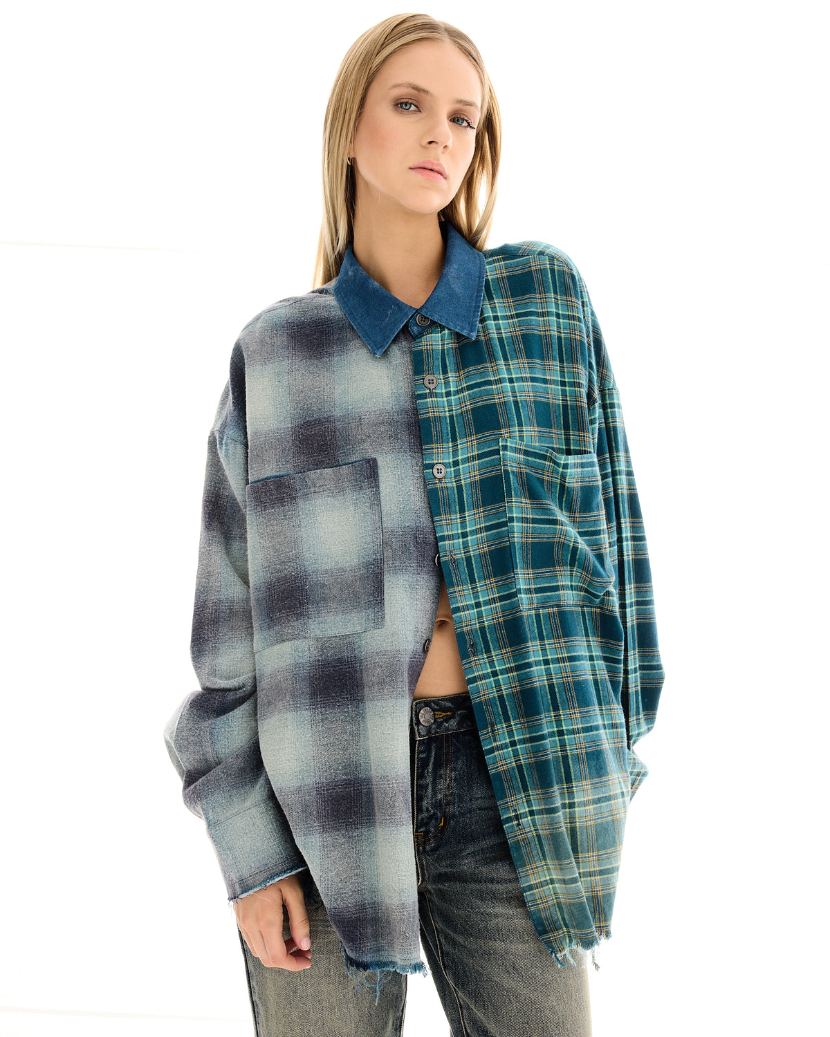 Half N Half Flannel Shirt