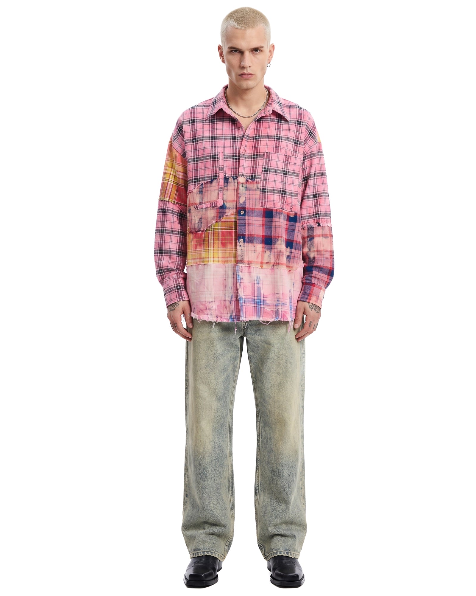 Reworked And Destroyed Mixed Check Shirt