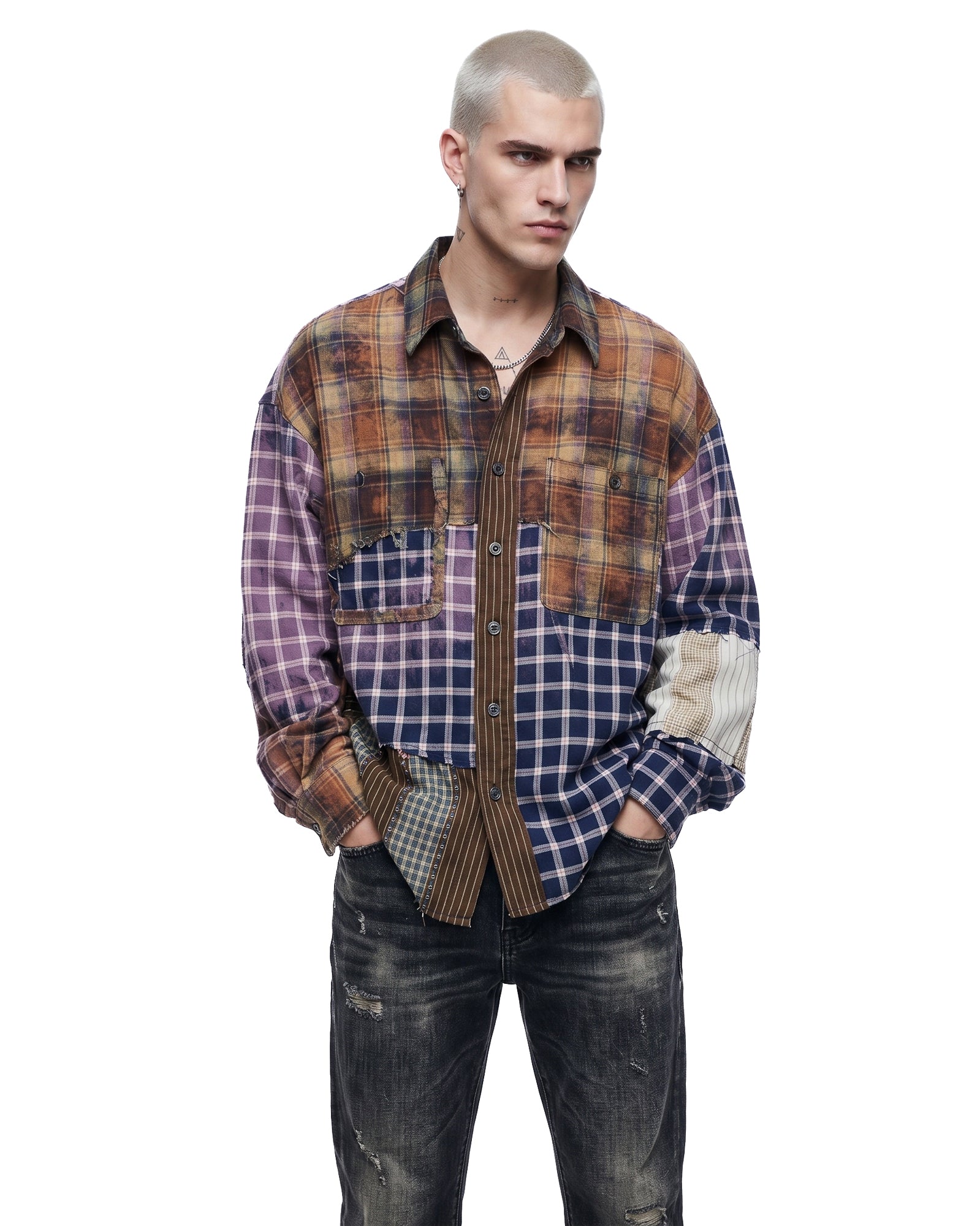 Reworked and Destroyed Mixed Check Shirt