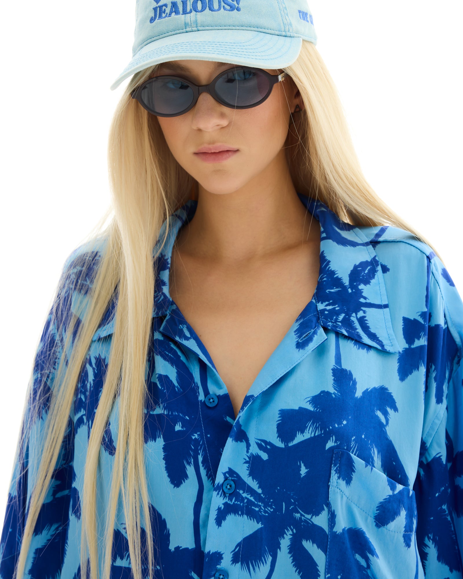 Blue Palm Oversized Silk Shirt