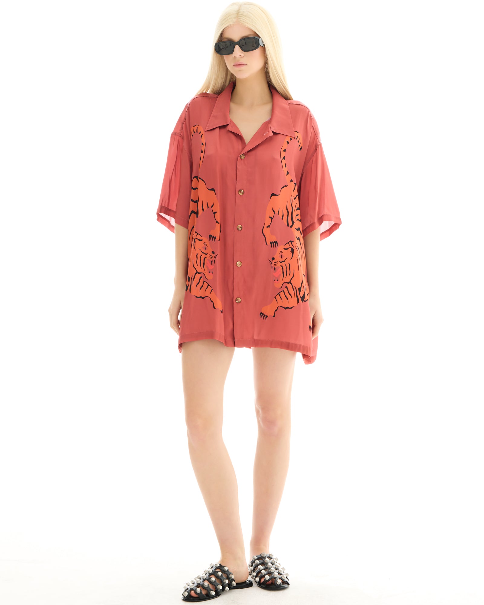 Crouching Tiger Silk Shirt Dress