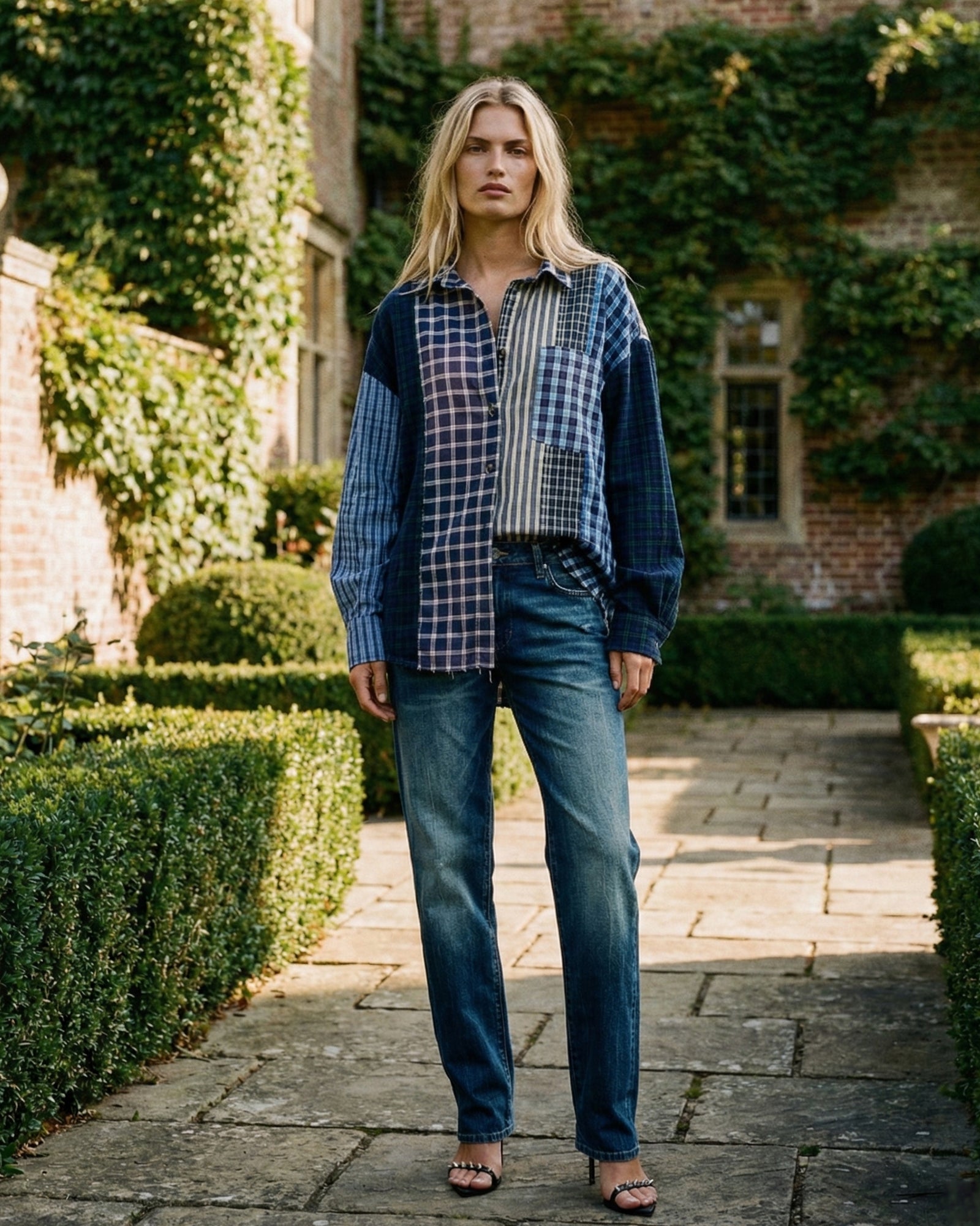 Patchwork Check Stripe Shirt