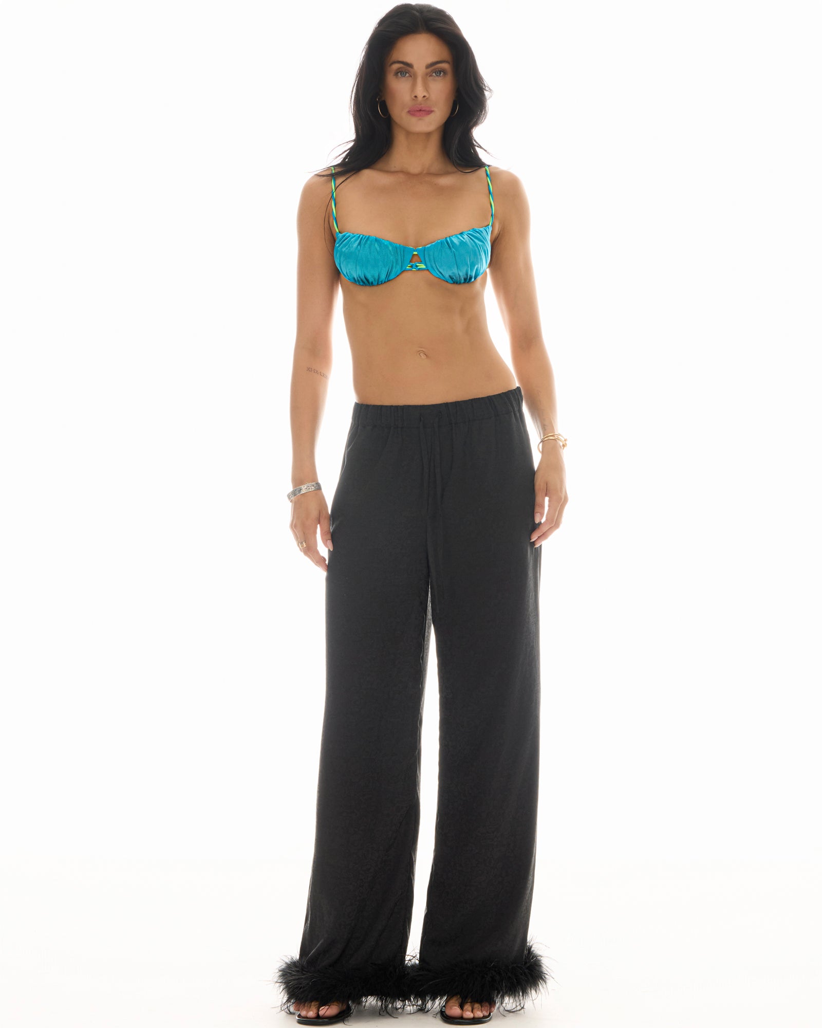 Frida Feather Trim Floral Pants THE TALES