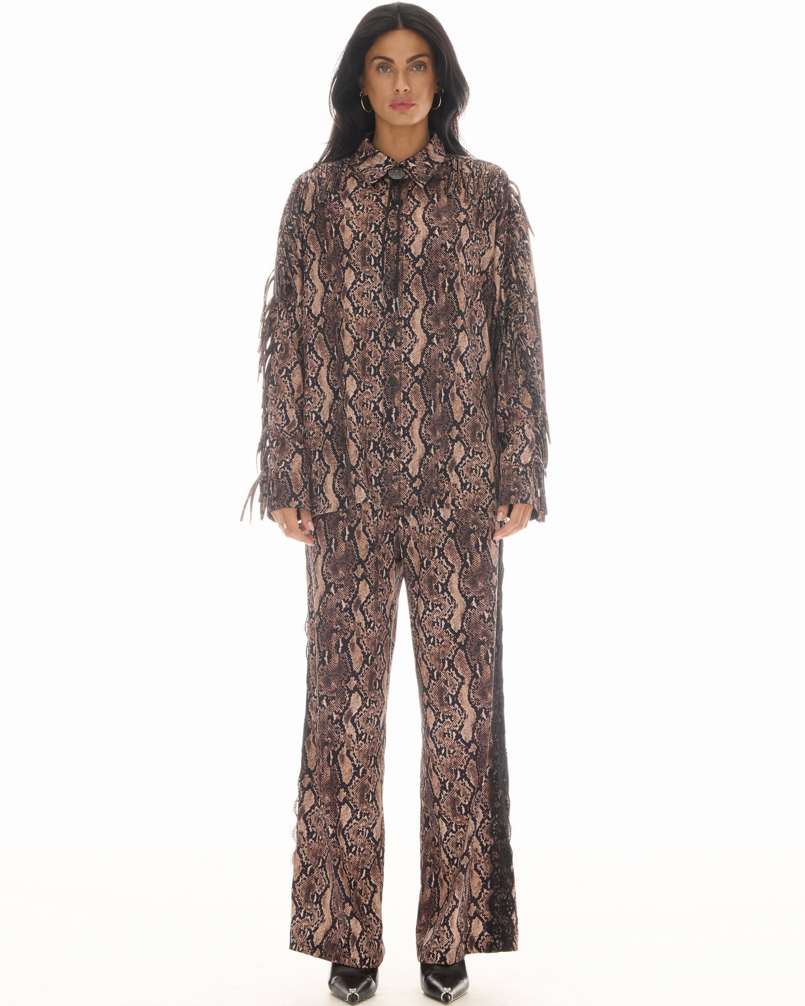 Western Nights Snake Fringed Shirt by THE TALES - side view