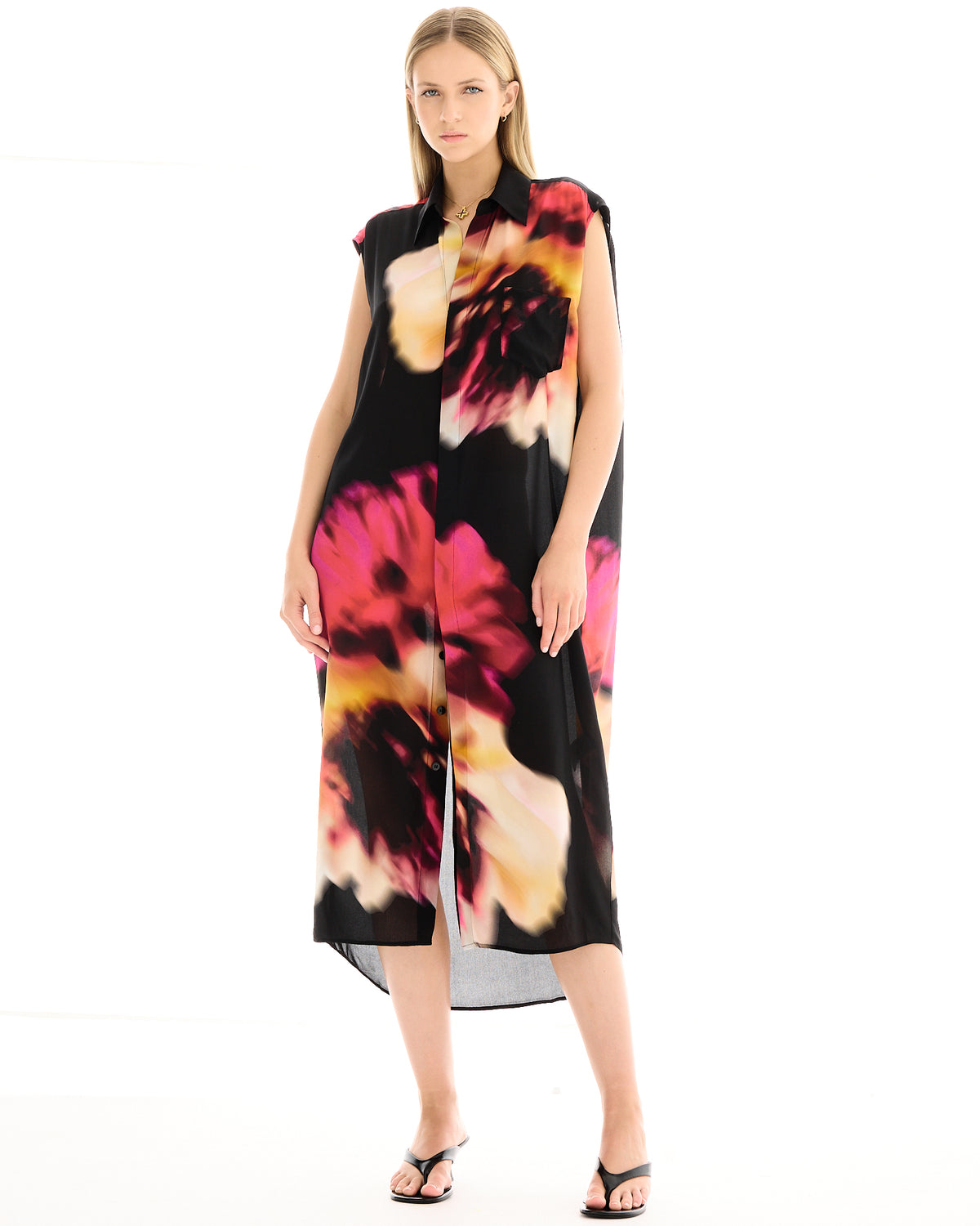Night Flower Silk Marley Shirt Dress