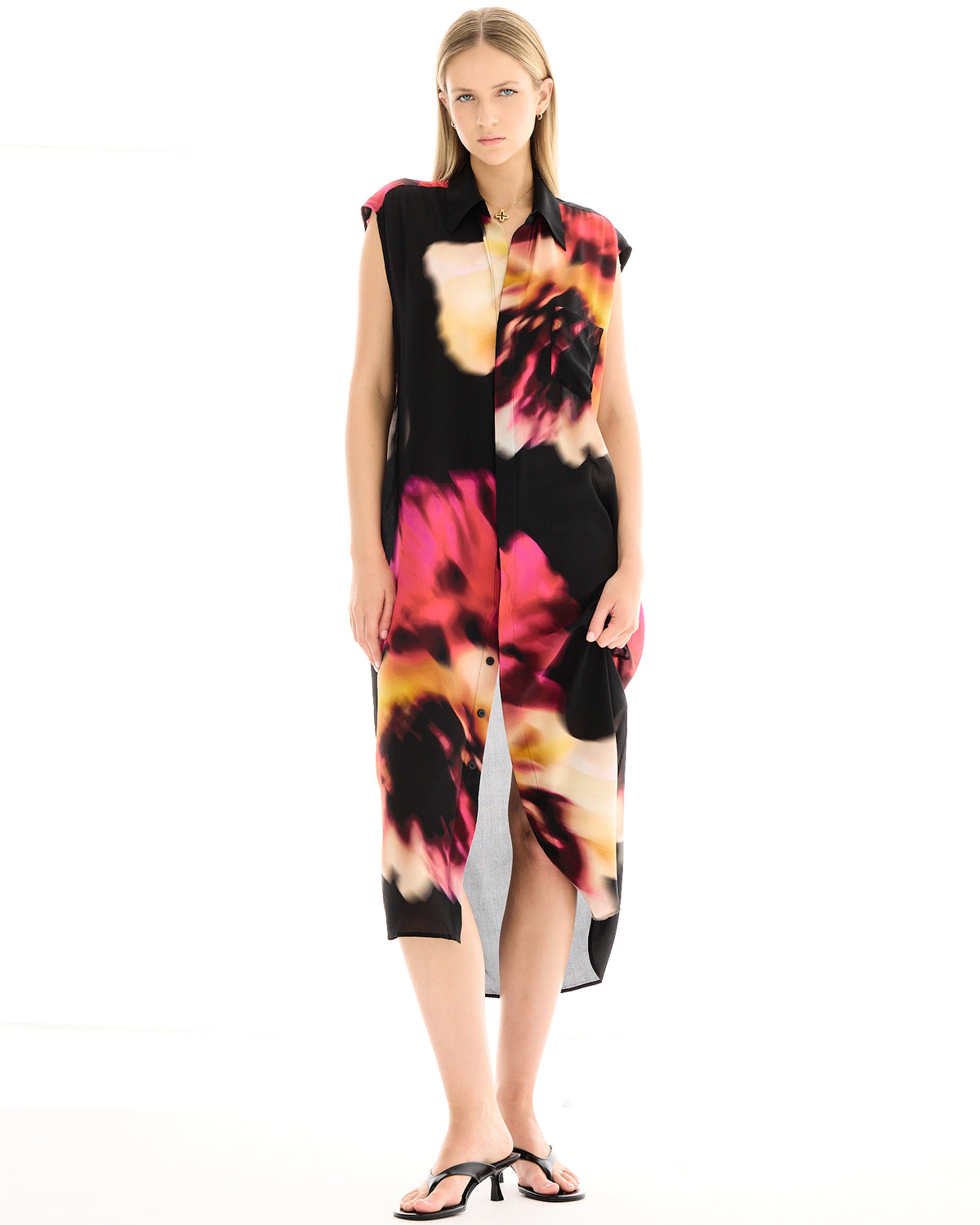 Night Flower Silk Marley Shirt Dress
