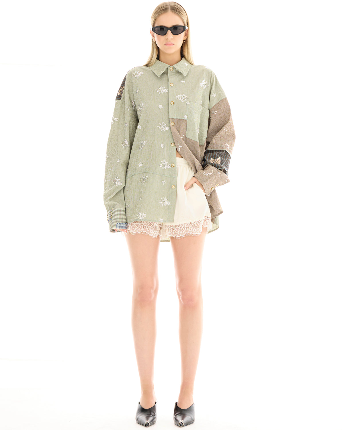 Embellished Stripe Patchwork Shirt THE TALES