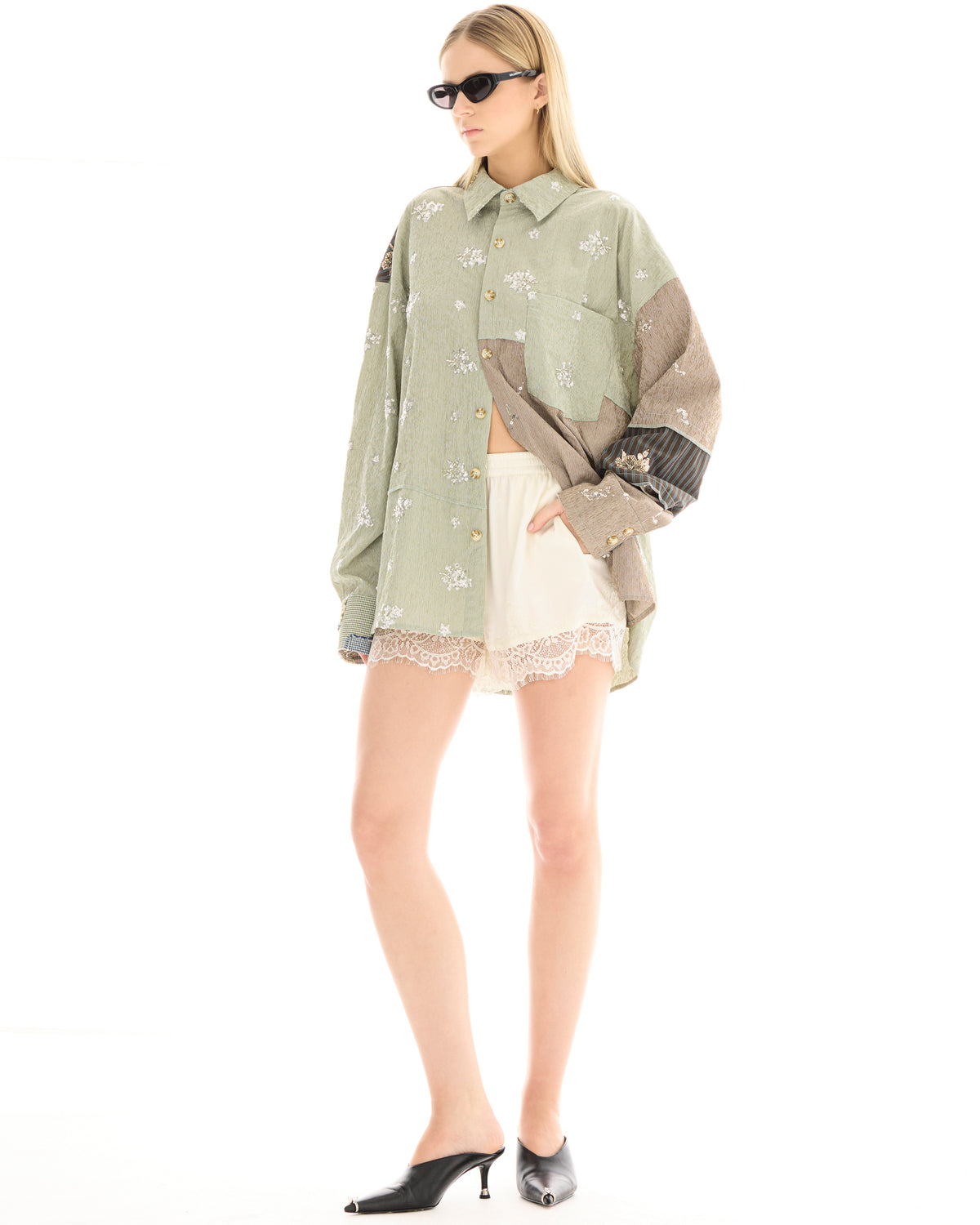 Embellished Stripe Patchwork Shirt THE TALES