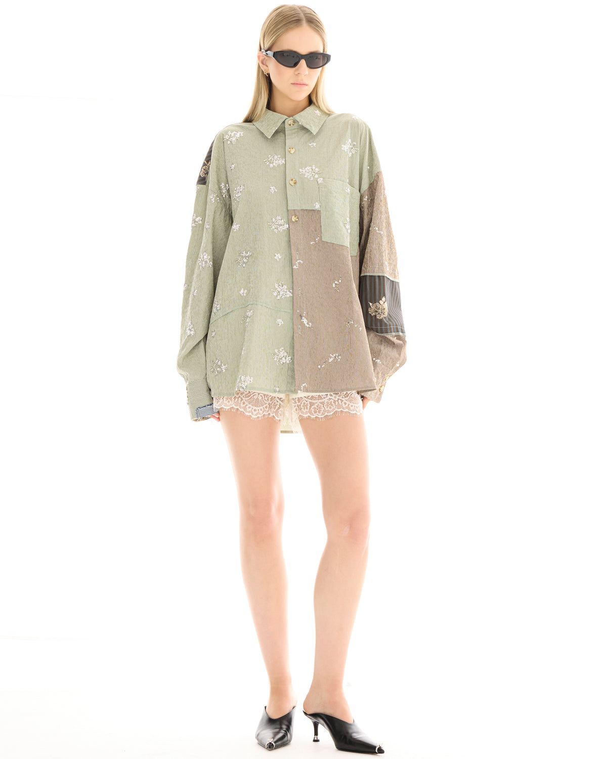 Embellished Stripe Patchwork Shirt THE TALES