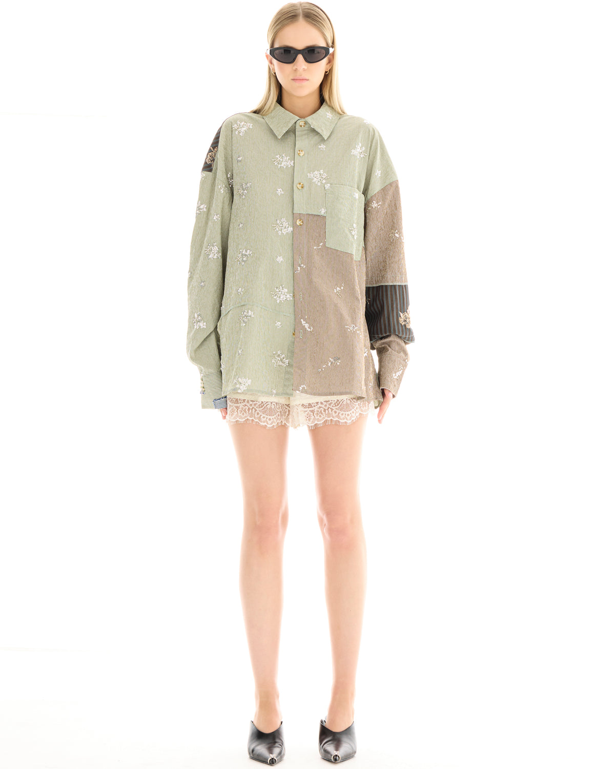 Embellished Stripe Patchwork Shirt THE TALES
