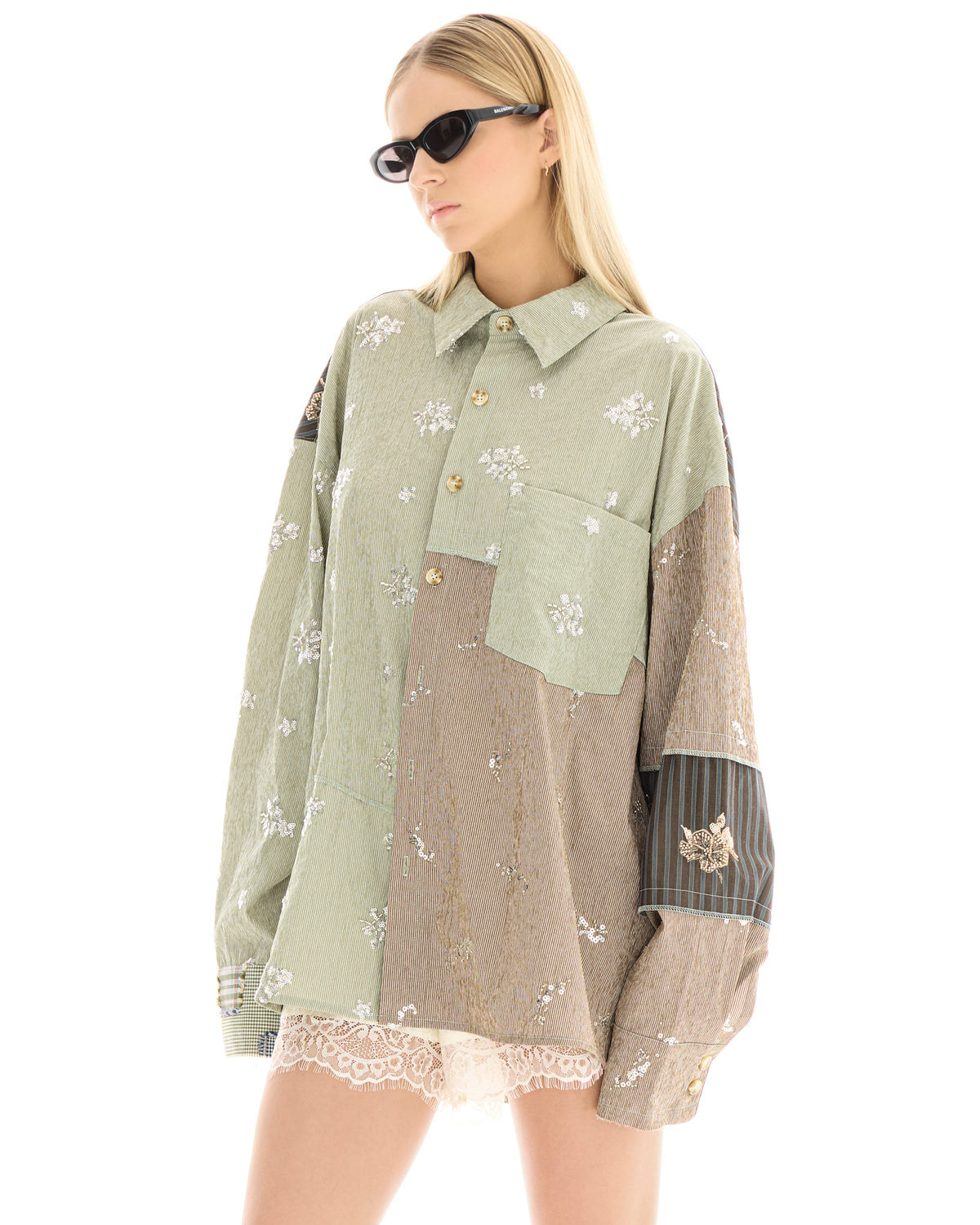 Embellished Stripe Patchwork Shirt THE TALES