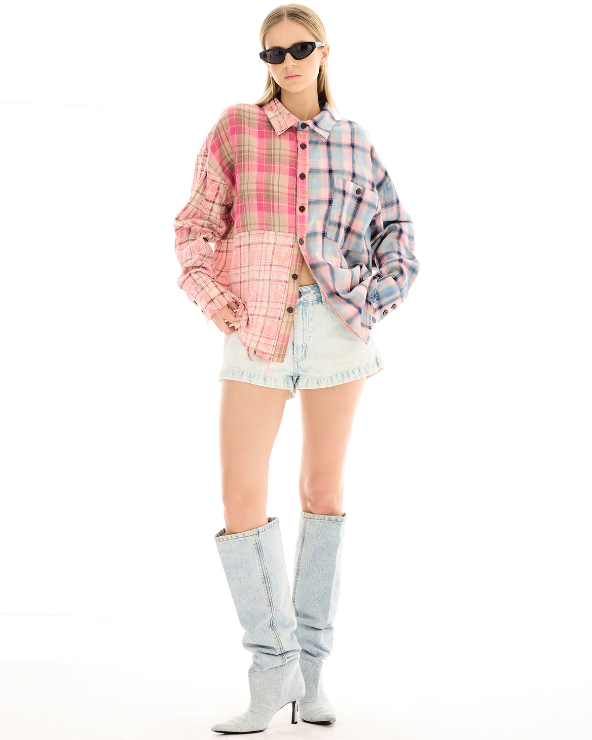 Half N Half Check Shirt