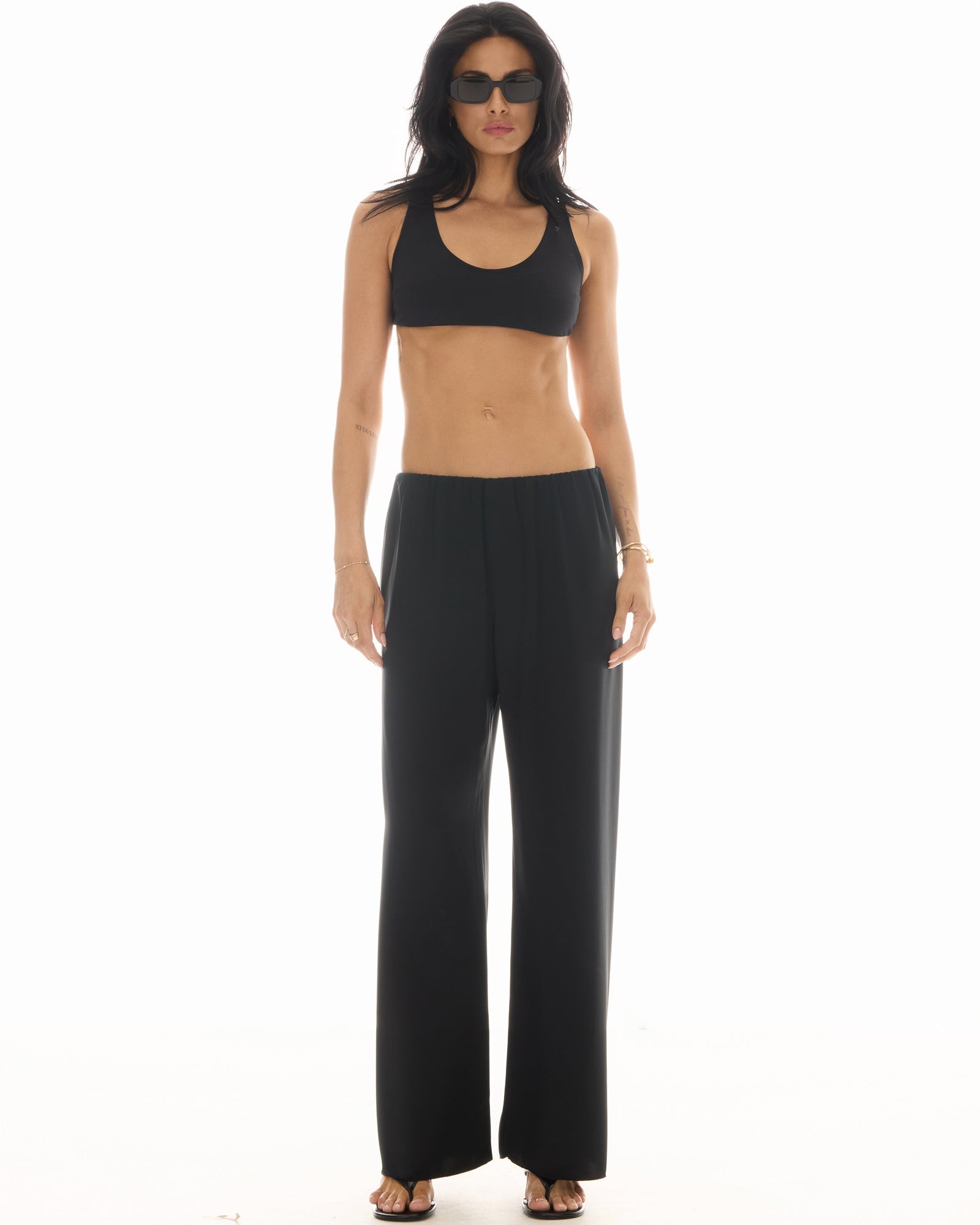 Waterfall Waist Satin Pants by THE TALES - front view