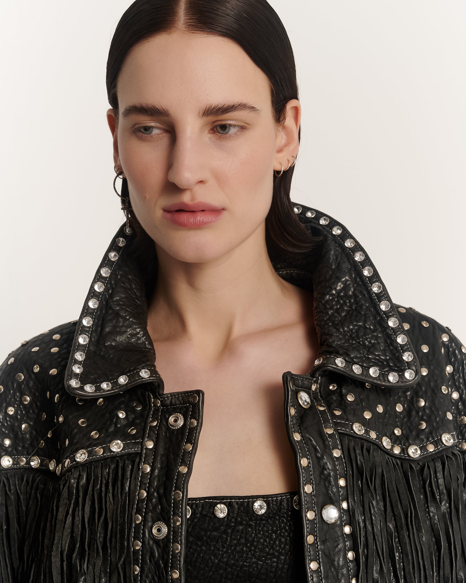 Heaven Sent Me Embellished Fringe Leather Jacket