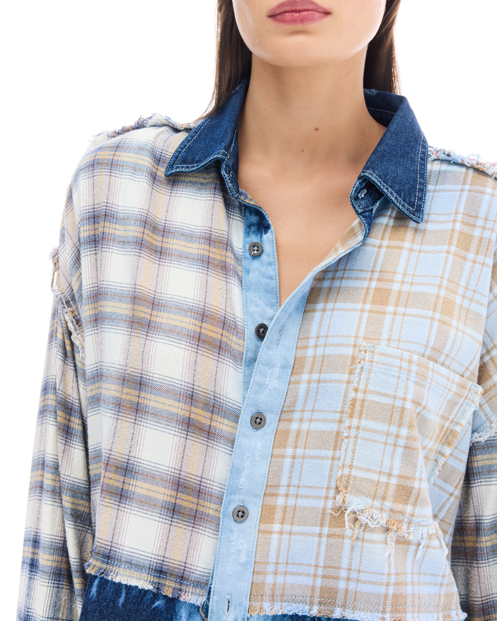 Mixed Flannel And Denim Shirt