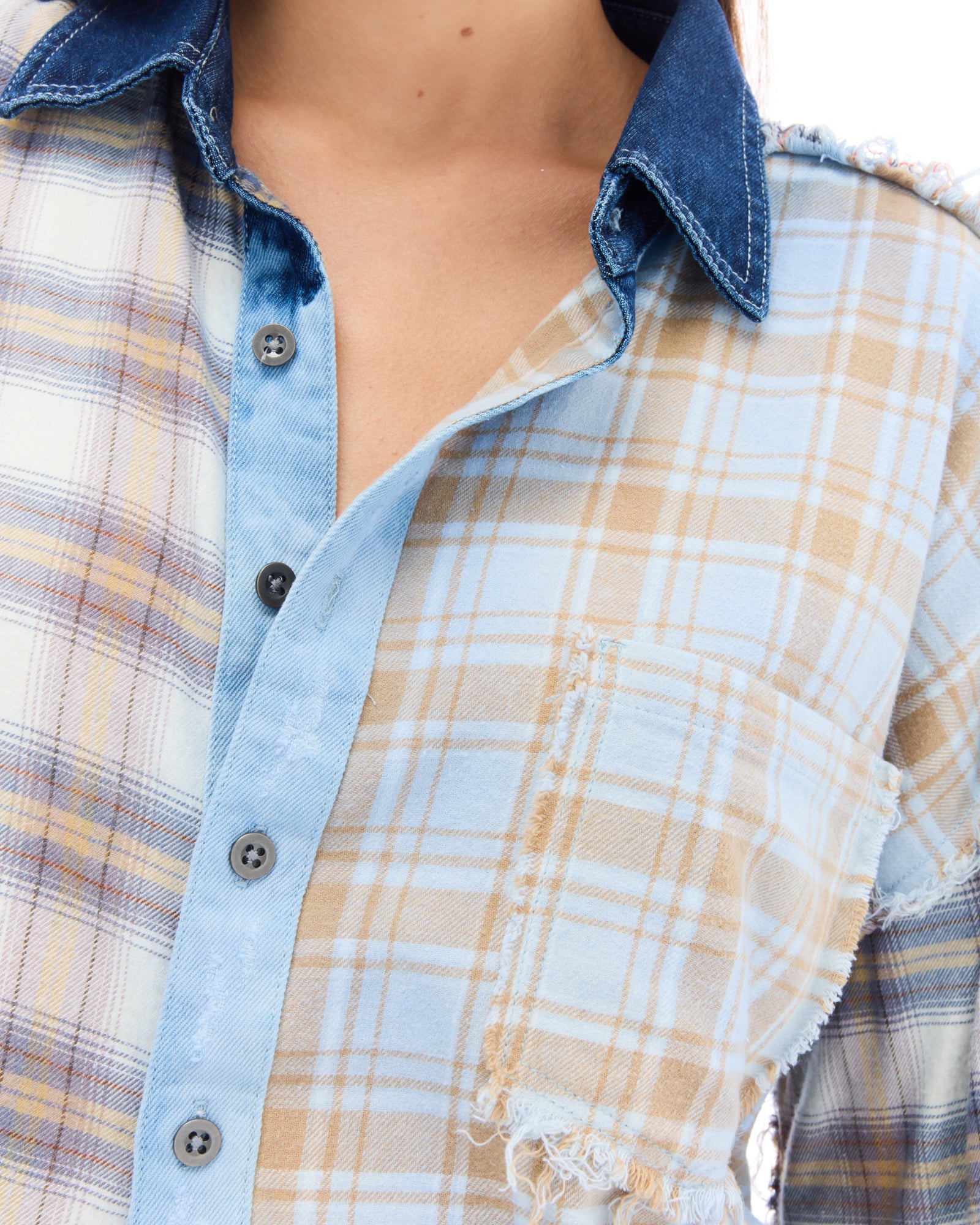 Mixed Flannel And Denim Shirt