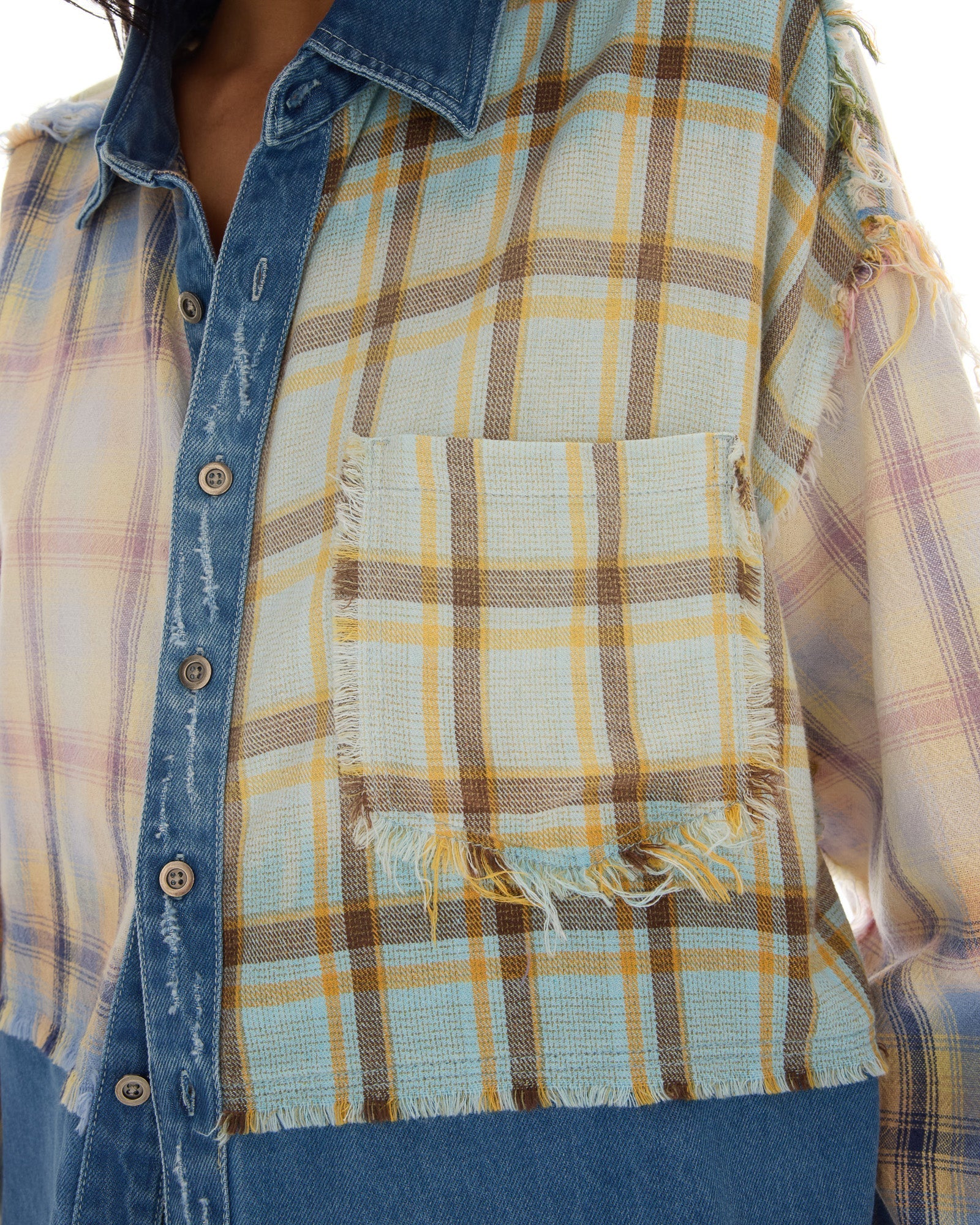 Mixed Flannel And Denim Shirt by THE TALES - side view