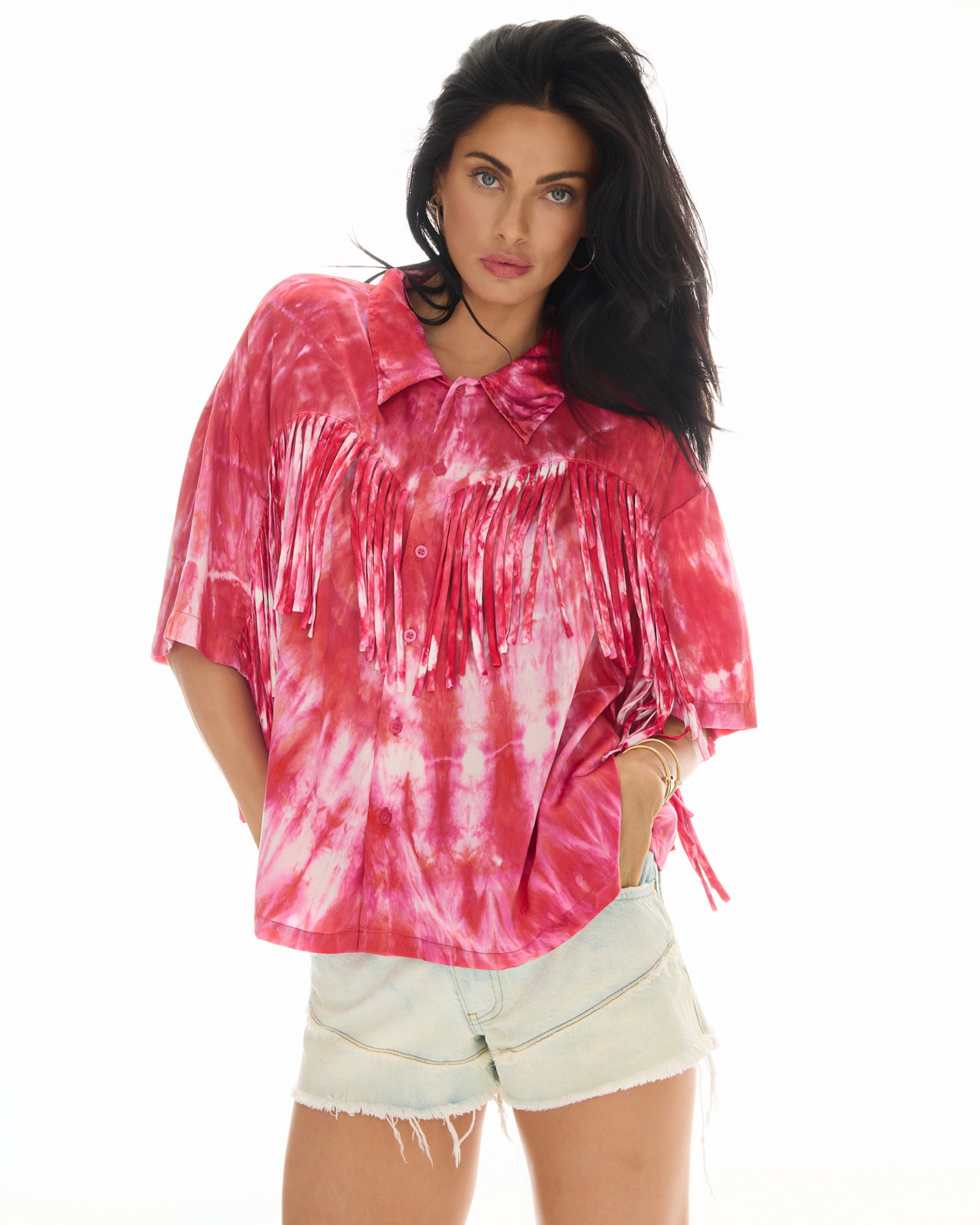 Ibiza Sky Hand Dyed Fringed Shirt