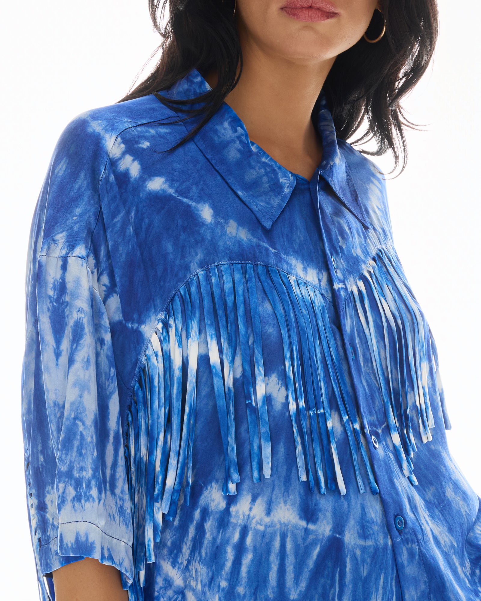 Ibiza Sky Hand Dyed Fringed Shirt