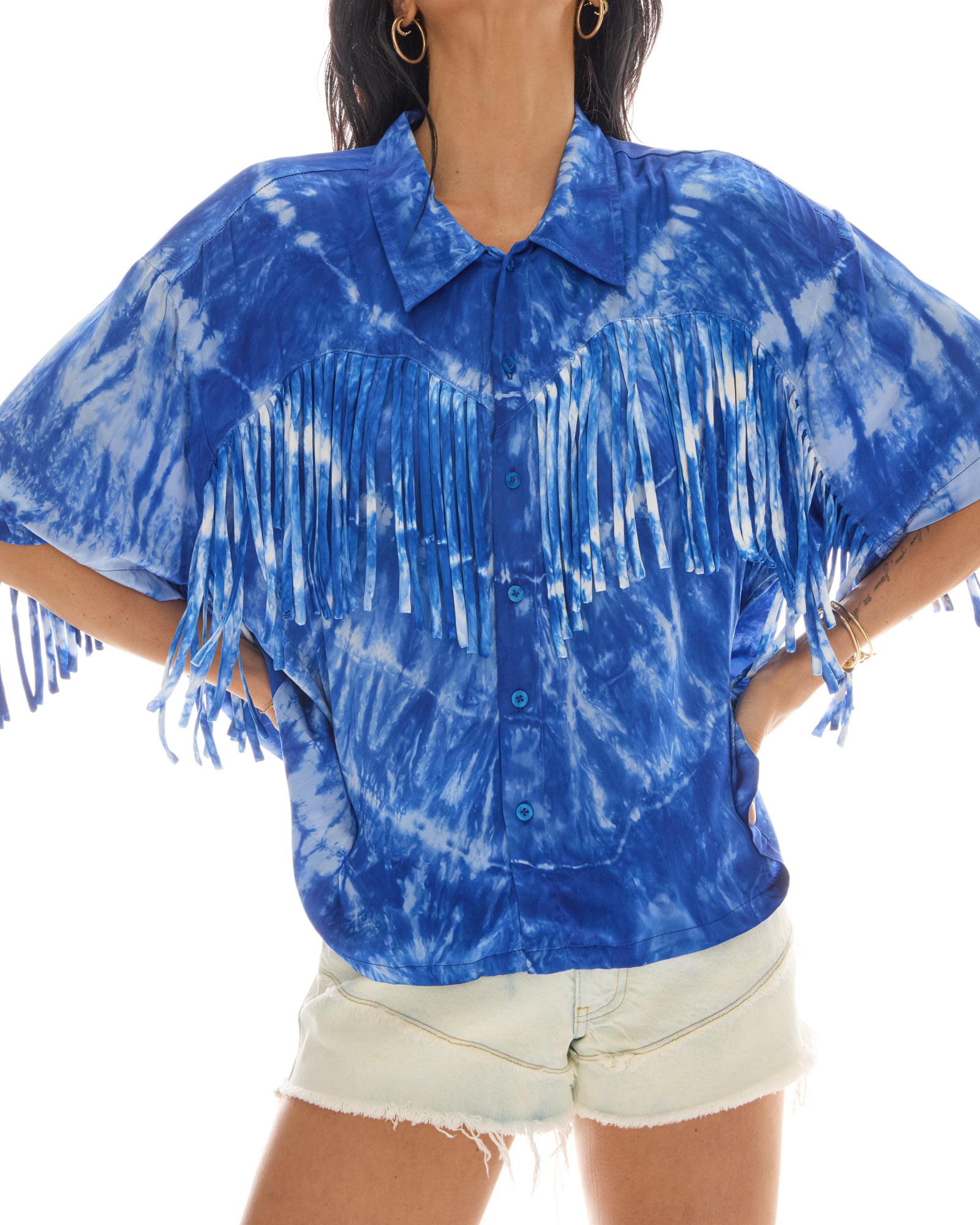 Ibiza Sky Hand Dyed Fringed Shirt