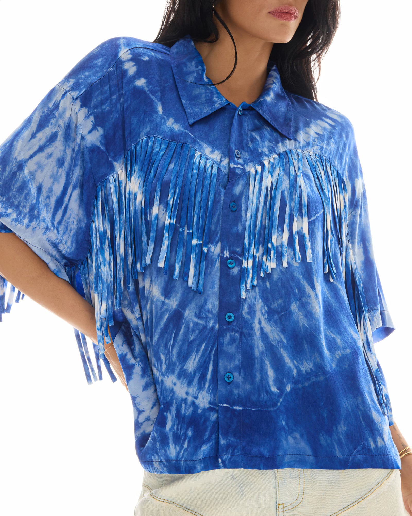 Ibiza Sky Hand Dyed Fringed Shirt