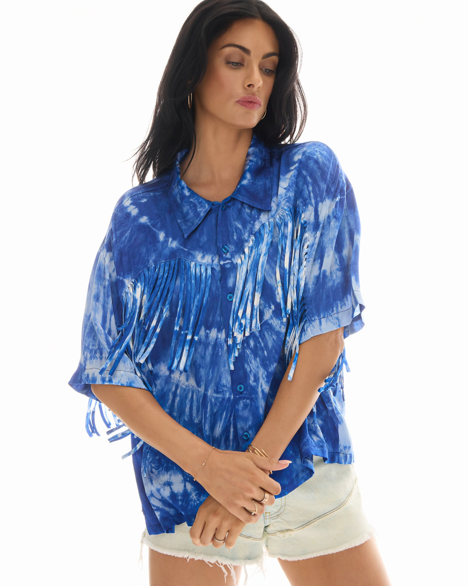 Ibiza Sky Hand Dyed Fringed Shirt