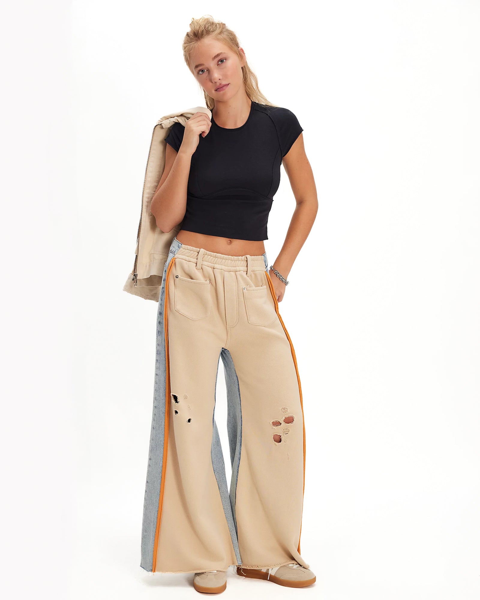 The Tales Denim Patched Sweat Flares