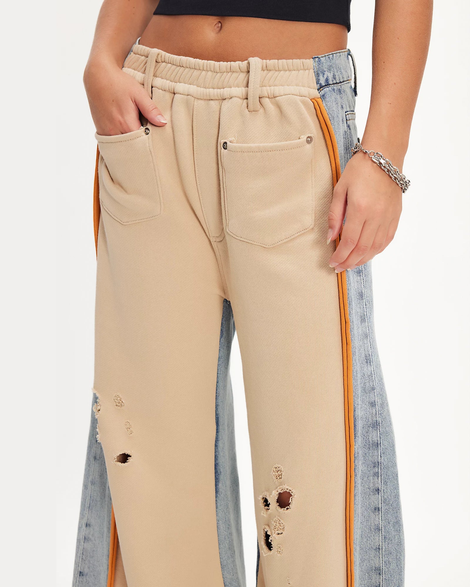 The Tales Denim Patched Sweat Flares