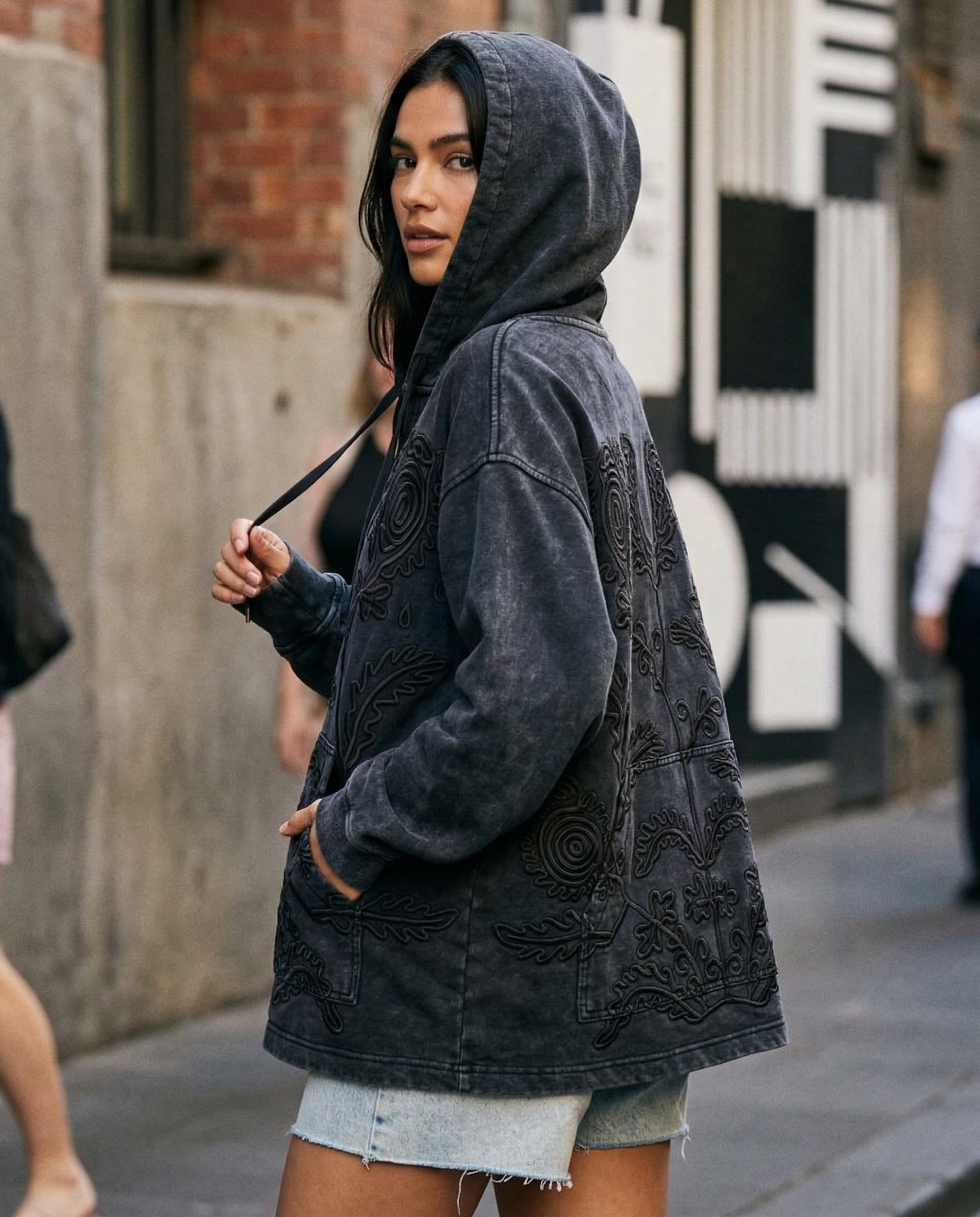 Embroidered Flower Hoodie