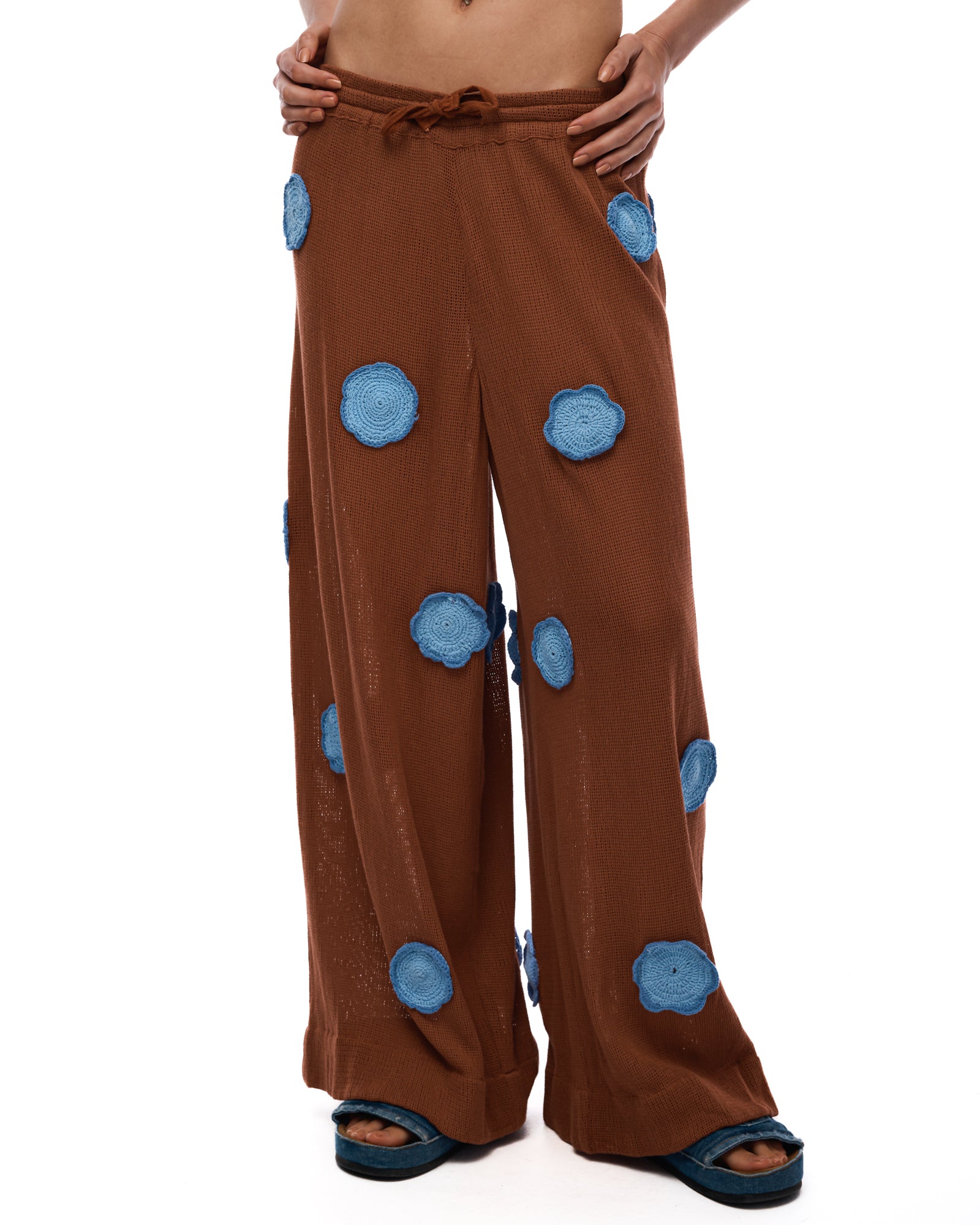 Cotton Mesh Crochet Flower Pants