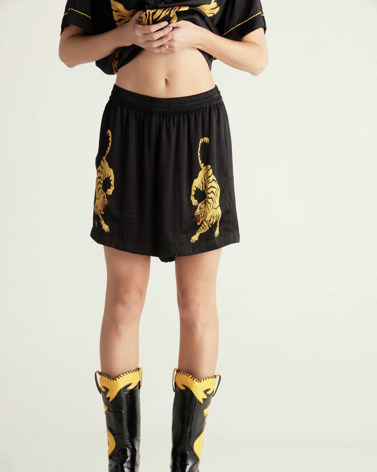 Silk Satin Crouching Tiger Shorts