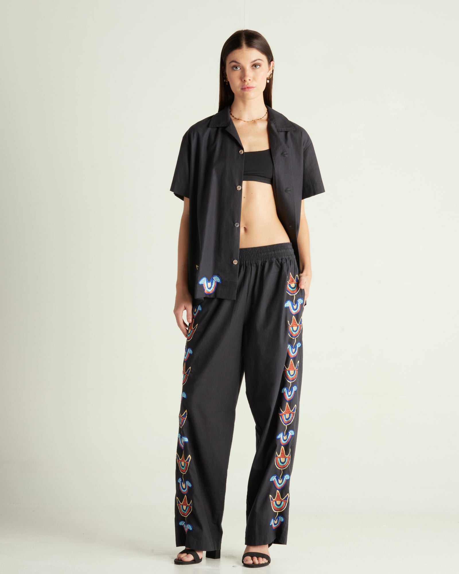 Toucan Embroidered Pants