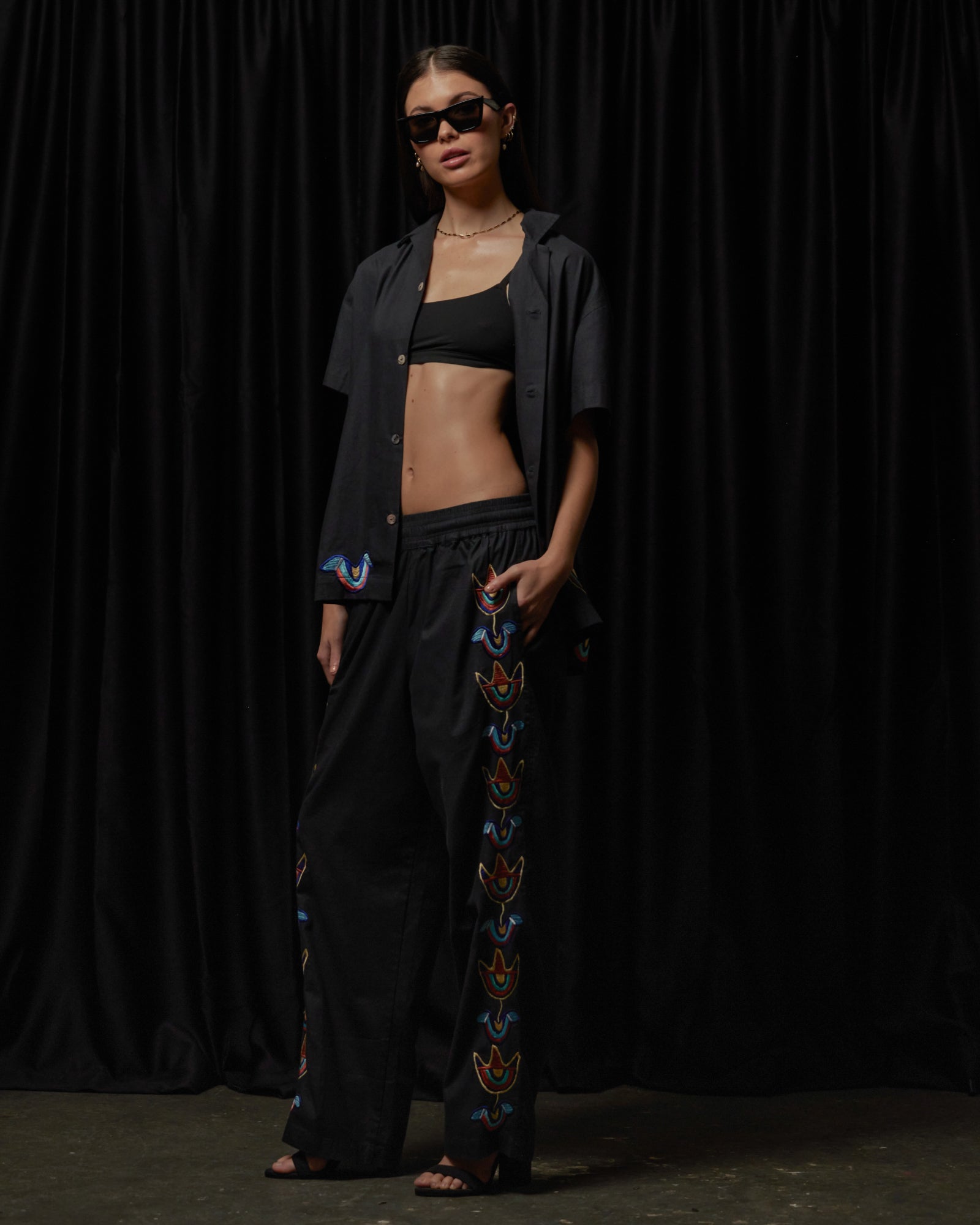 Toucan Embroidered Pants