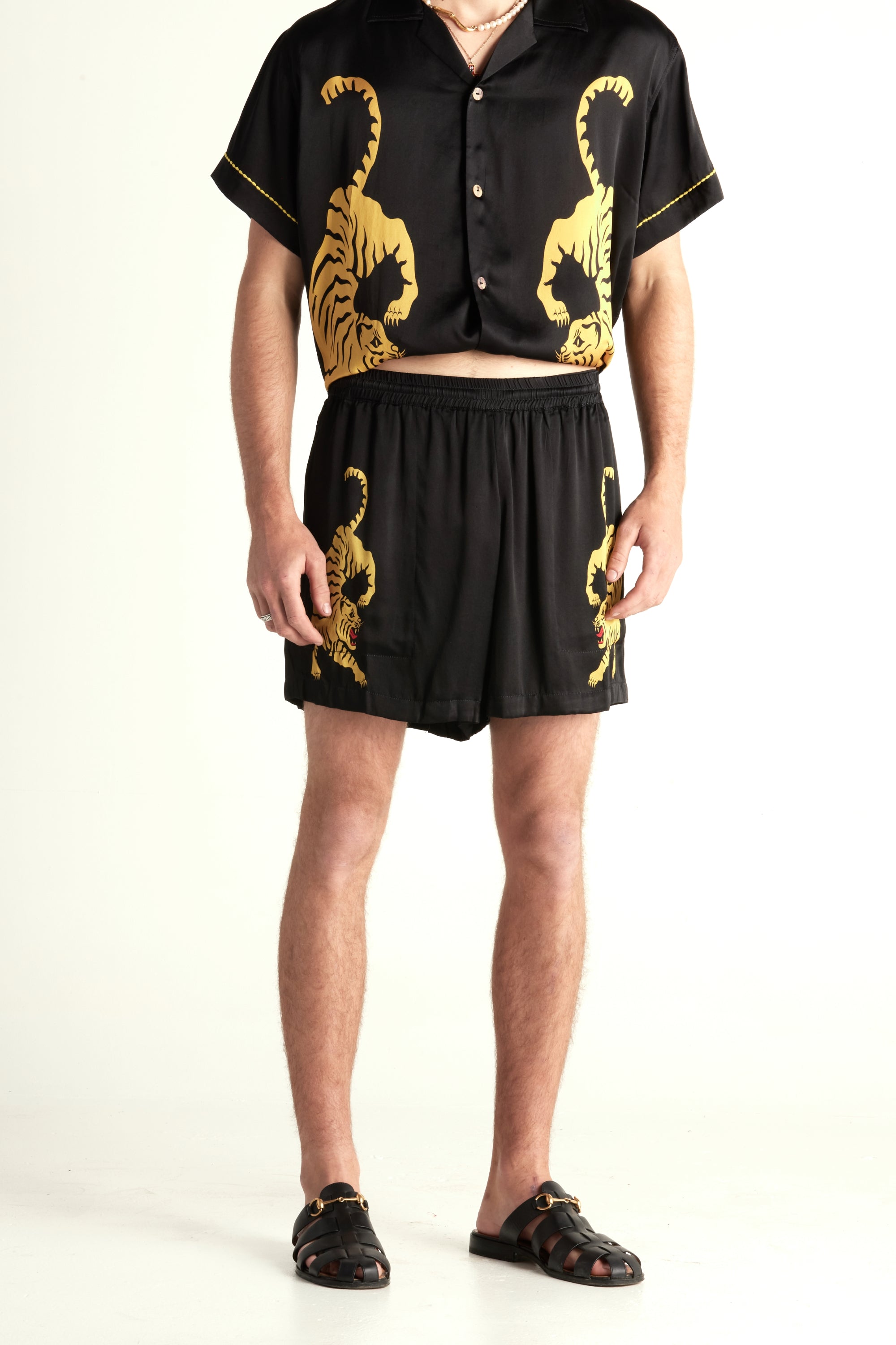 Silk Satin Crouching Tiger Shorts