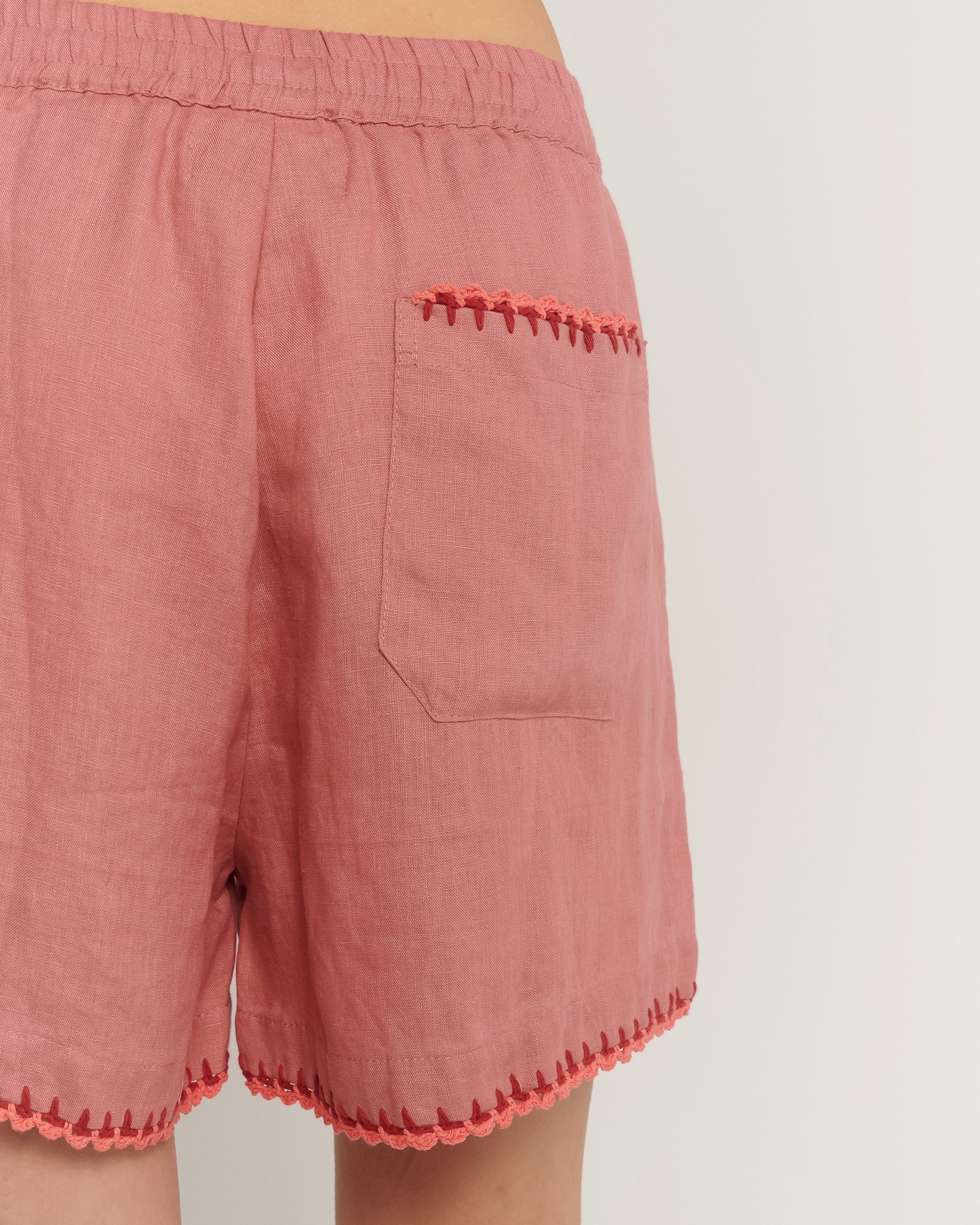 Hand Crochet Trimmed Linen Shorts