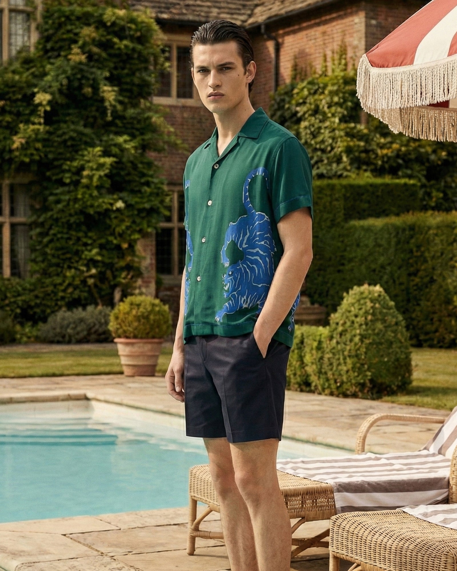 Crouching Tiger Emerald Camp Shirt